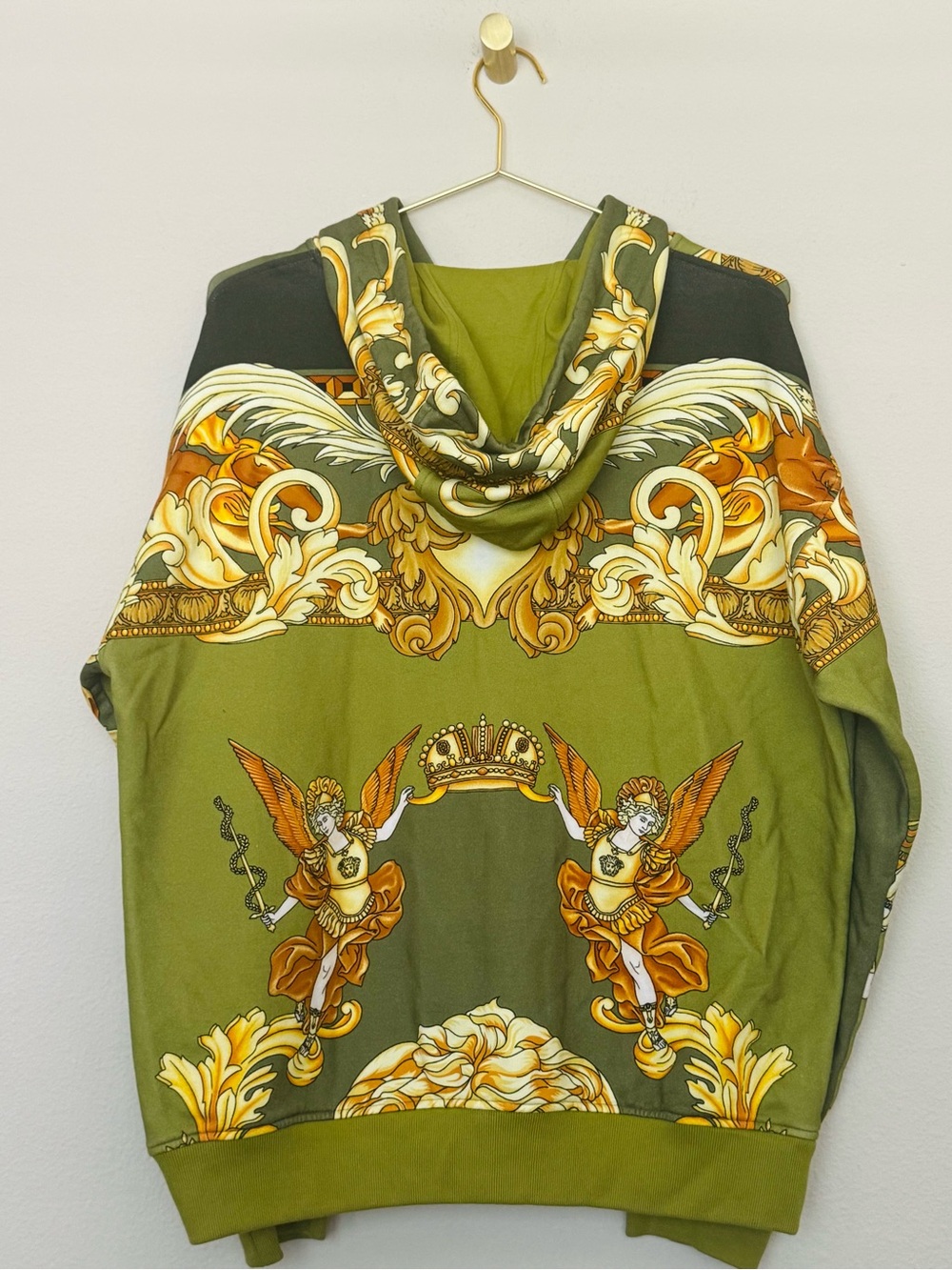 Versace Olive & Gold Baroque Zip Front Hoodie Jacket - Picture 5 of 9